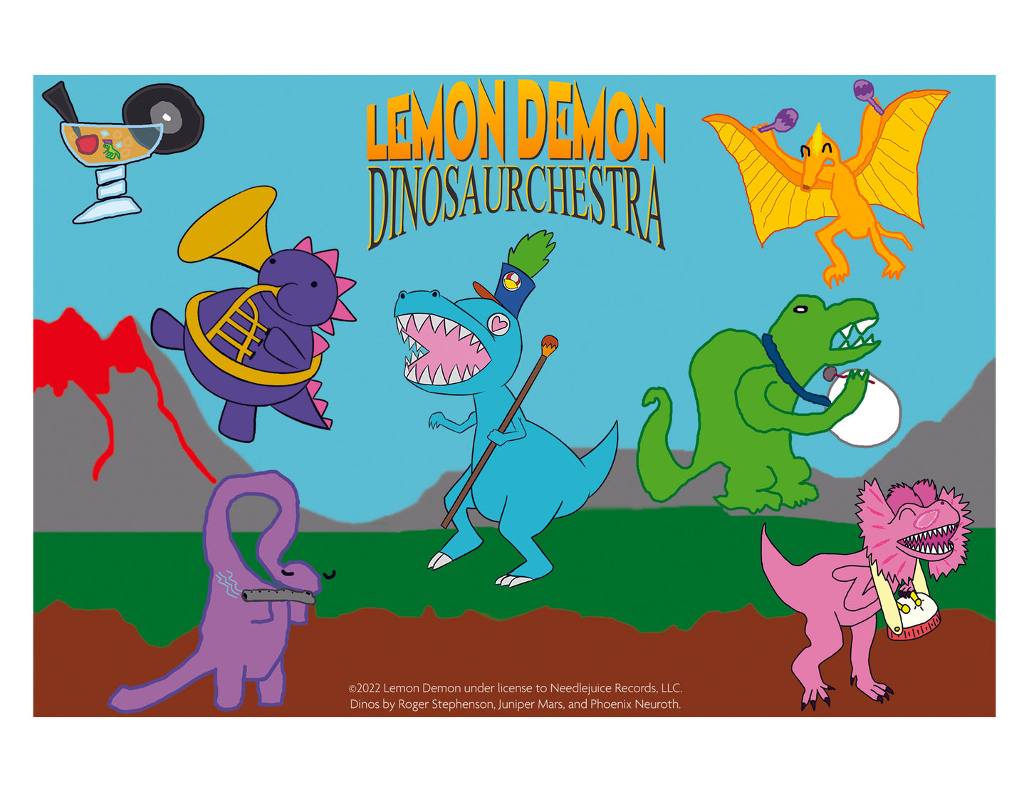 Lemon Demon Dinosaurchestra Sticker Sheet